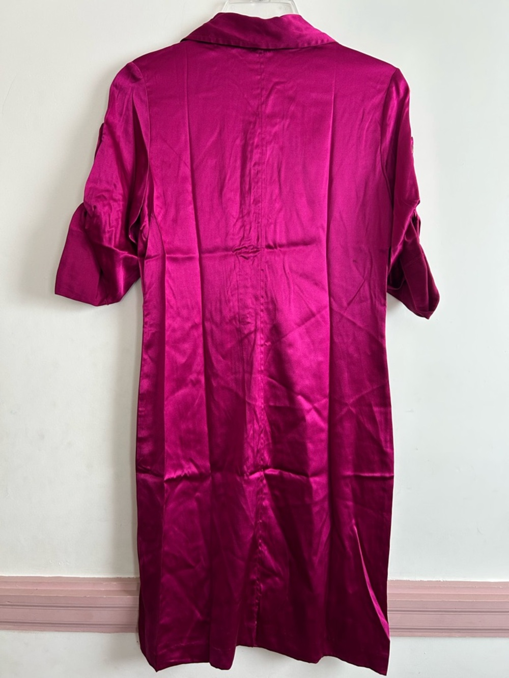 Express Magenta Silk Ruffle-Front Shift Dress - Picture 4 of 7